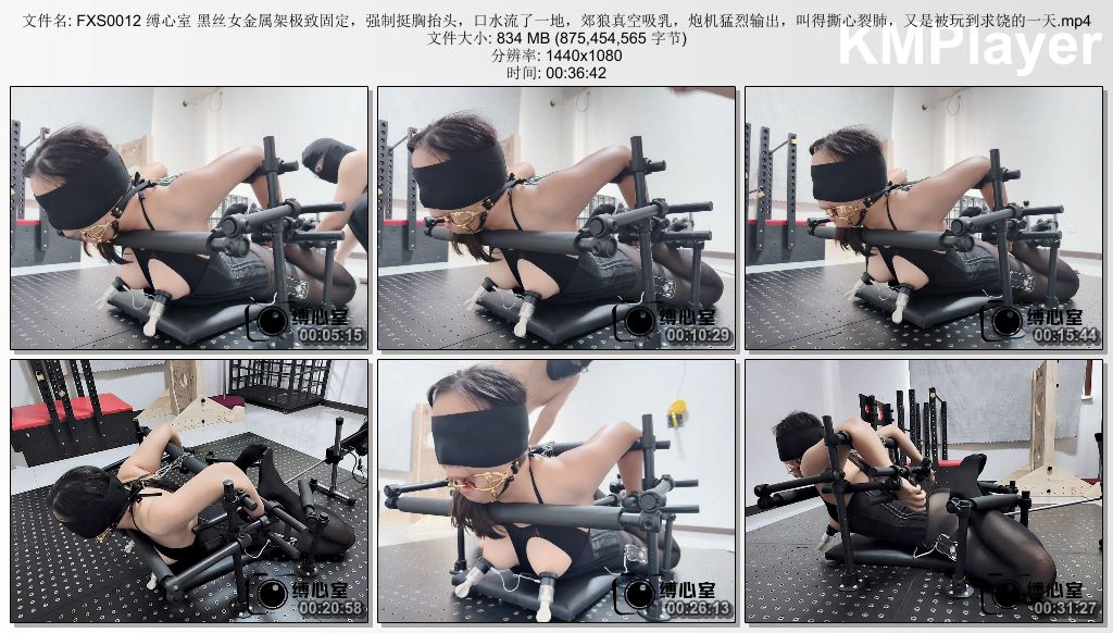 FXS0012 缚心室 黑丝女金属架极致固定，强制挺胸抬头，口水流了一地，郊狼真空吸乳，.jpg
