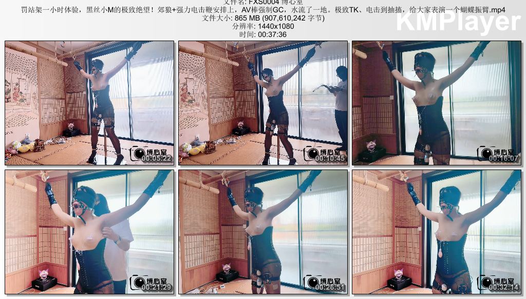 FXS0004 缚心室 罚站架一小时体验，黑丝小M的极致绝望！郊狼 强力电击鞭安排上，AV棒.jpg