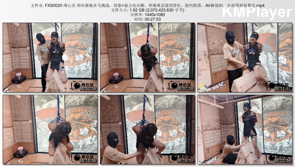 FXS0020 缚心室 肉丝旗袍木马挑战，郊狼 强力电击鞭，疼痛难忍强烈挣扎，险些跌落。AV.jpg