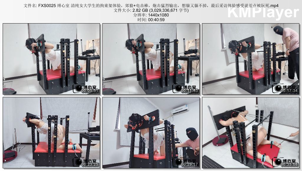 FXS0025 缚心室 清纯女大学生的拘束架体验，郊狼 电击棒，炮击猛烈输出，想躲又躲不掉.jpg