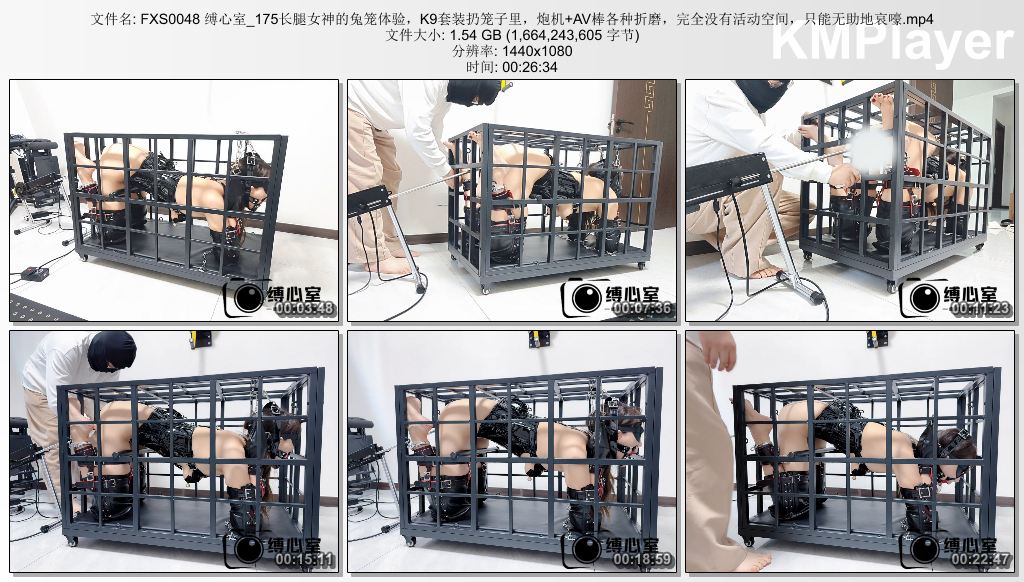 FXS0048 缚心室_175长腿女神的兔笼体验，K9套装扔笼子里，炮机 AV棒各种折磨，完全没.jpg