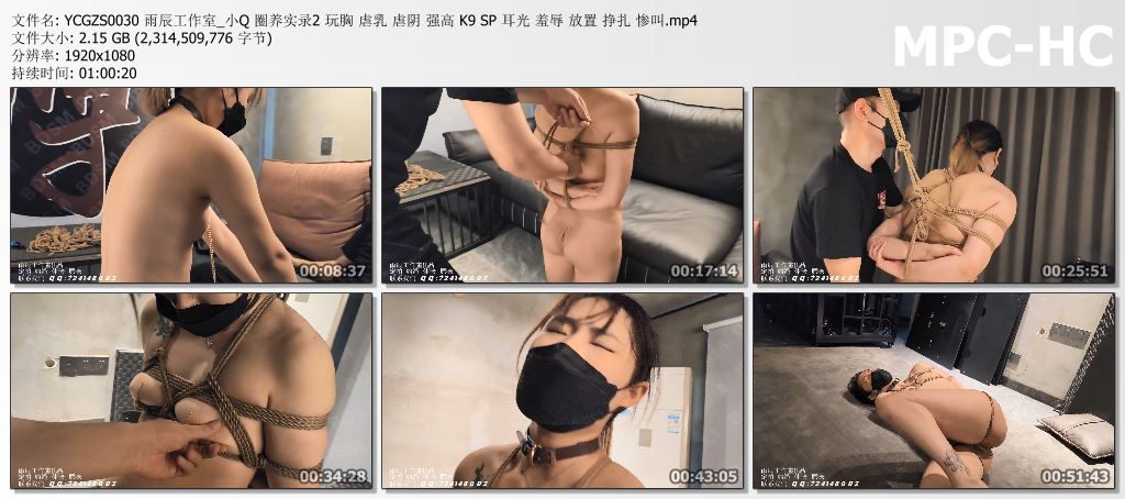 YCGZS0030 雨辰工作室_小Q 圈养实录2 玩胸 虐乳 虐阴 强高 K9 SP 耳光 羞辱 放置 挣扎.jpg